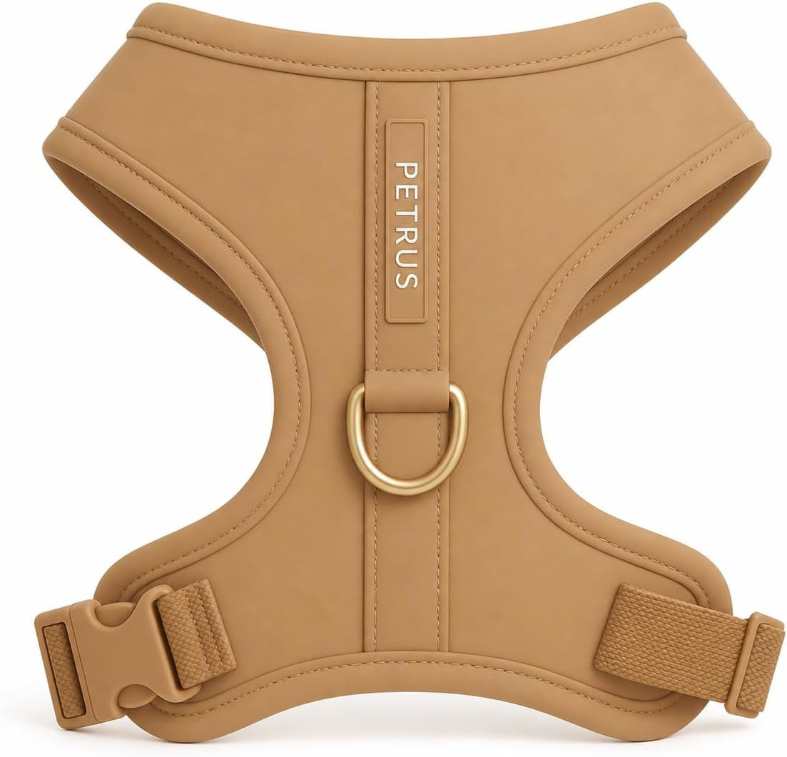 premium-no-pull-dog-harness-soft-neoprene-breathable-mesh-vest-with-front-back-clip-d-rings-adjustable-lightweight-walking-harness-for-puppies-small-medium-dogs-bronze-brown-gold-m
