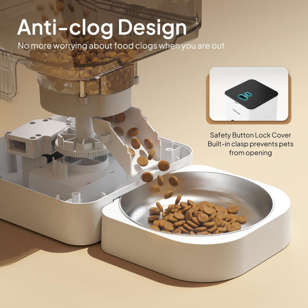 VOLUAS Automatic Cat Feeder, 4L Timed Dry Food Dispenser for Cats & Dogs | Programmable Portion Control, up to 4 Meals Daily, Dual Power Supply, Power-Off Memory, 10-Second Voice Recorder3
