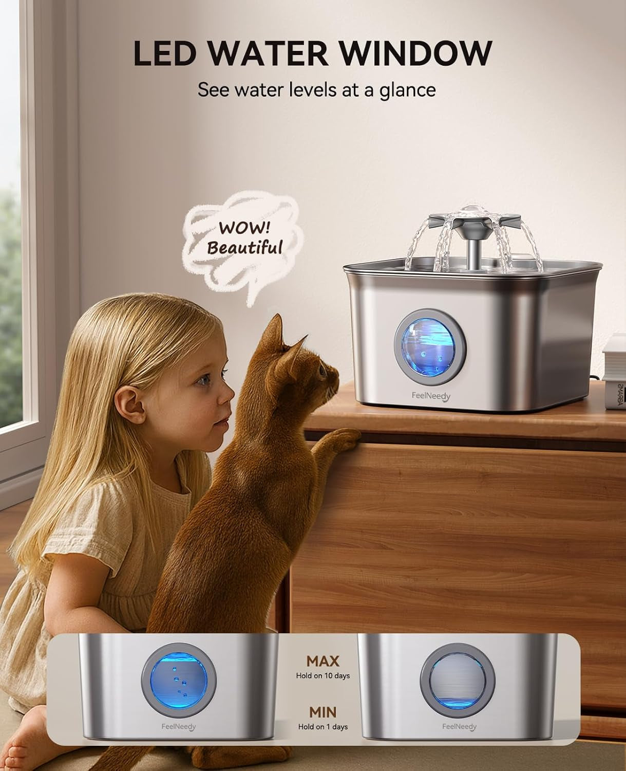 stainless-steel-cat-water-fountain-2-8l-with-20db-ultra-quiet-pump-ideal-for-timid-pets-led-water-level-window-dishwasher-safe-24-7-circulation-includes-3-replacement-filters