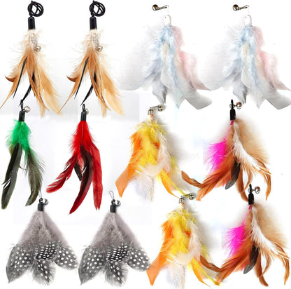 12 Pack Cat Wand Feather Toy Refills with Bells , Natural Feather Replacement for Interactive Teaser Toys, Colorful Wand Attachments, Durable and Safe Cat Toy Accessories for Exercise and Play6