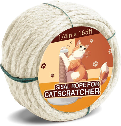 Sisal Rope for Cat Scratcher 1/4" 100 Ft Cat Tree Twine for Repairing Cat Scratching Post Replacement DIY Hemp Rope for Carpet Mat, Pet, and Crafts Gardening Home Decorating13
