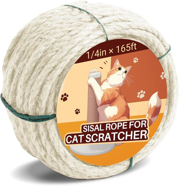 Sisal Rope for Cat Scratcher 1/4" 100 Ft Cat Tree Twine for Repairing Cat Scratching Post Replacement DIY Hemp Rope for Carpet Mat, Pet, and Crafts Gardening Home Decorating13