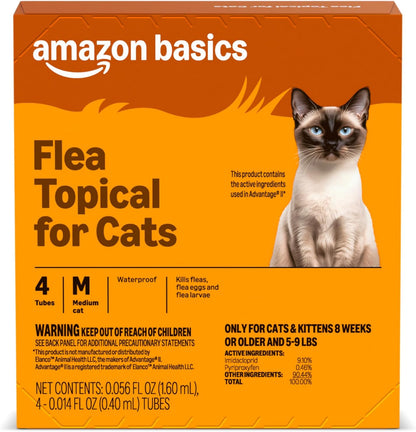 Amazon Basics Topical Flea Treatment for Medium Cats (5-9 Pounds), 4 Count, Packaging May Vary1