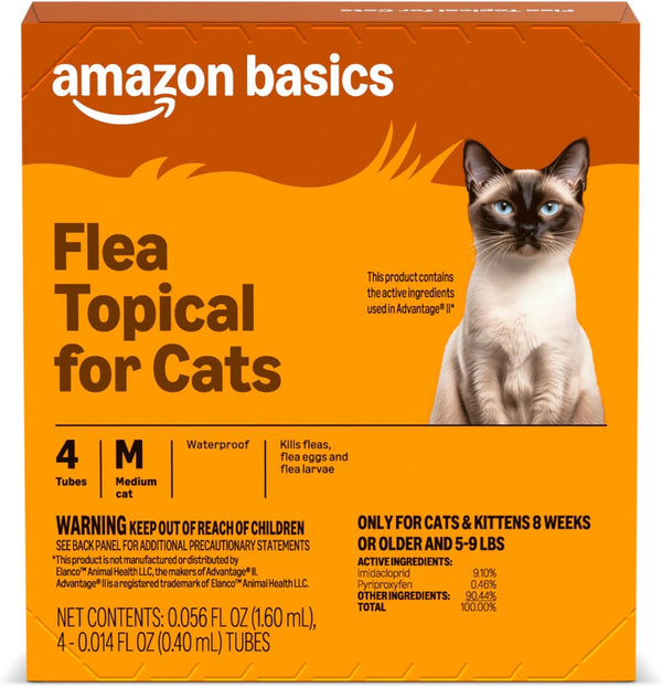 Amazon Basics Topical Flea Treatment for Medium Cats (5-9 Pounds), 4 Count, Packaging May Vary1