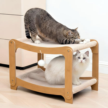 AIXINPET Two-Level Sisal Cat Scratcher Bed - Sturdy Cat Scratching Post with Scratch Pad&Hammock Bed, Comfortable Cats Bed for Indoor Kittens&Adult Cats -Sturdy Wooden Frame,Protect Furniture1