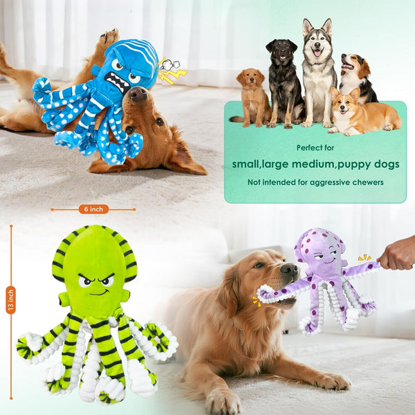 Fuufome Octopus Dog Toys with No Stuffing for Small, Medium & Large, 3 Pack | Tough Plush Squeaky Interactive Fetch Toys, Puppy Teething Chew Toys to Relieve Boredom, Perfect for Cuddling & Playtime4