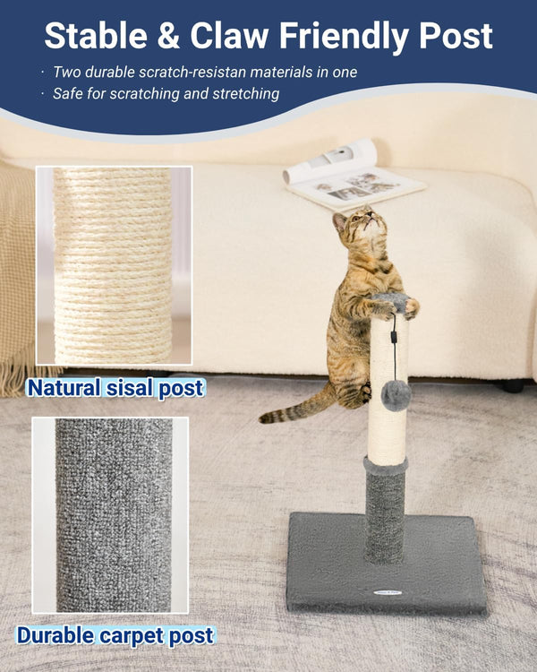 Cat Scratching Post, Cat Scratchers for Indoor Cats, with Toys | for Kitten & Medium Cats, Sisal & Carpet in One for Various Scratching Needs, Solid Structure, Extra Free Toy, Light Gray2