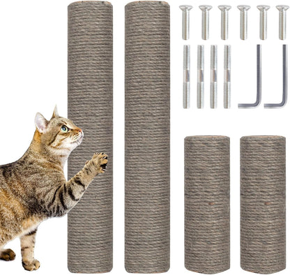 Barelove Cat Scratching Post Replacement, 4 Pieces Cat Scratcher Cat Tree Replacement Parts, 15.4'' X 2.67" Dia + 7.87“ X 2.67" Dianatural Sisal Rope Cat Scratch Posts Include M8 Screws11