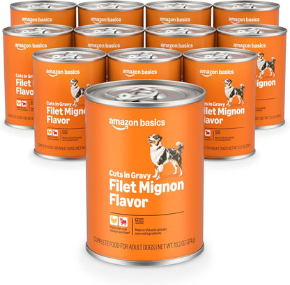 Amazon Basics Wet Dog Food Meaty Loaf Variety Pack, Filet Mignon Flavor and Chicken & Rice Dinner, Made with Real Chicken and Beef, 13.2 Oz Can, (6 Cans of Each Flavor, 12 Cans in Total)11