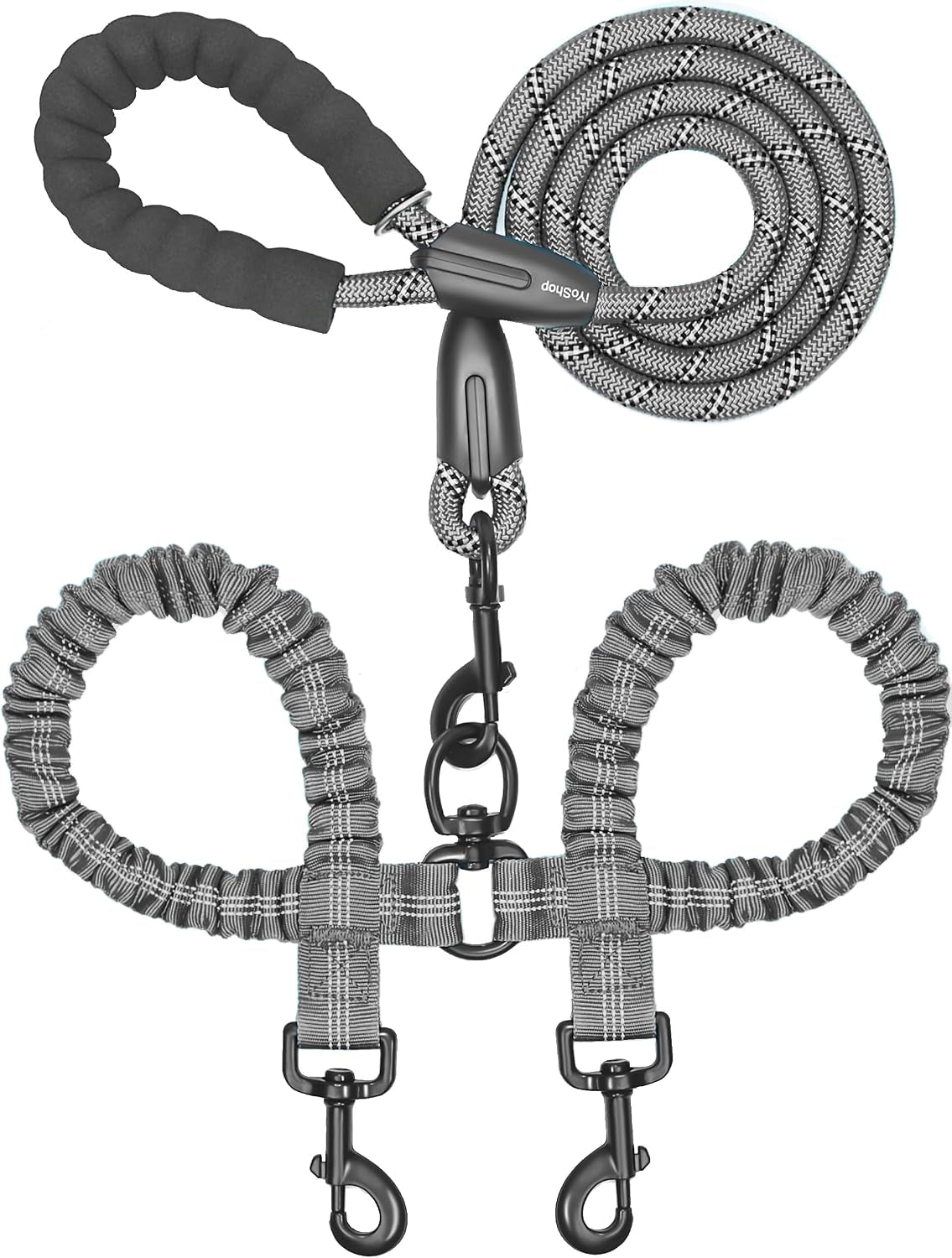 iyoshop-dual-dog-leash-360-swivel-no-tangle-walking-leash-with-shock-absorbing-bungee-for-two-dogs-large-25-150-lbs-black