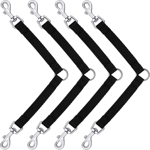 Reginary 4 Pieces No Tangle Dog Leash Couplers Black Double Clip Leash for Two Clasp Dog 0.6 Inch Wide Heavy Duty Nylon for Large Pet Walking Supplies, 4 Inch1
