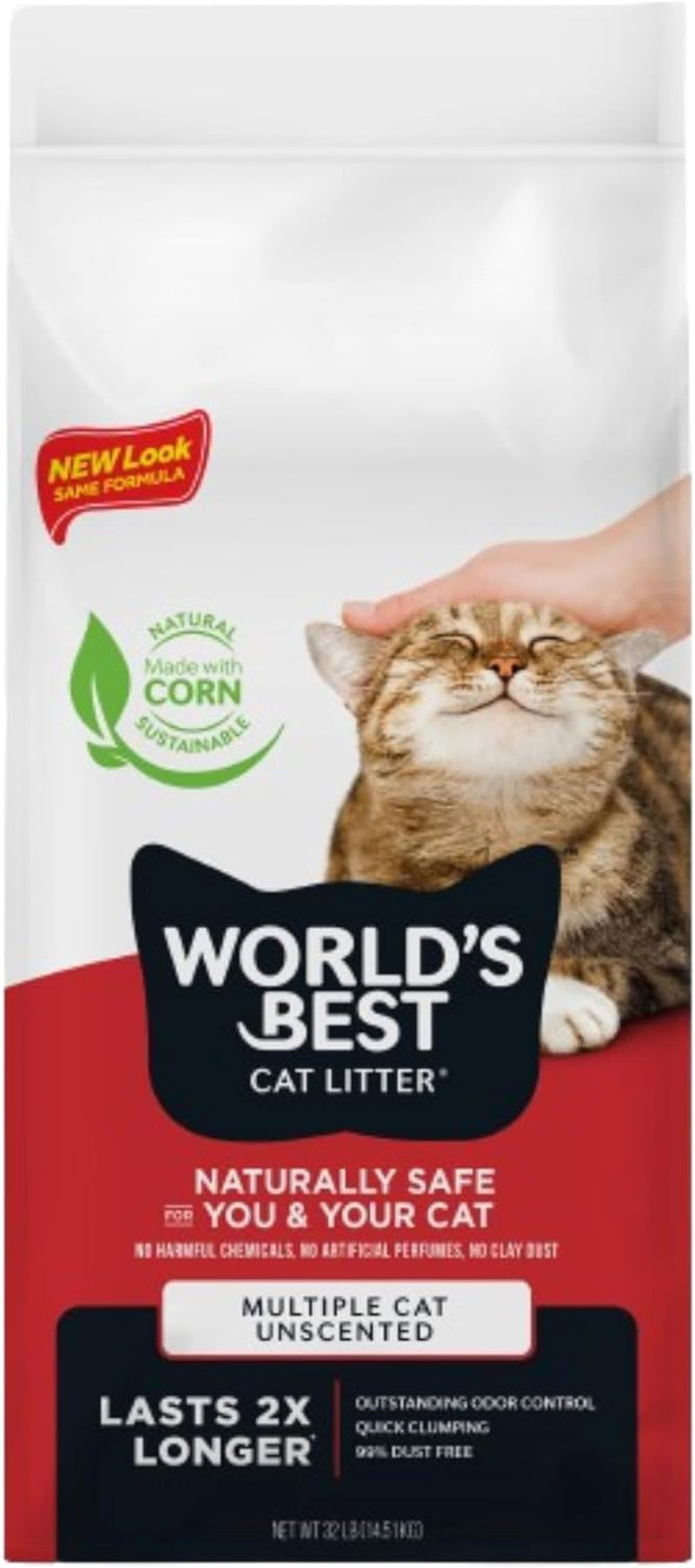worlds-best-cat-litter-multiple-cat-unscented-odor-control-15-lb-bag-controls-tough-multi-cat-odors-and-lasts-2x-longer-natural-corn-litter-quick-clumping-flushable-99-dust-free