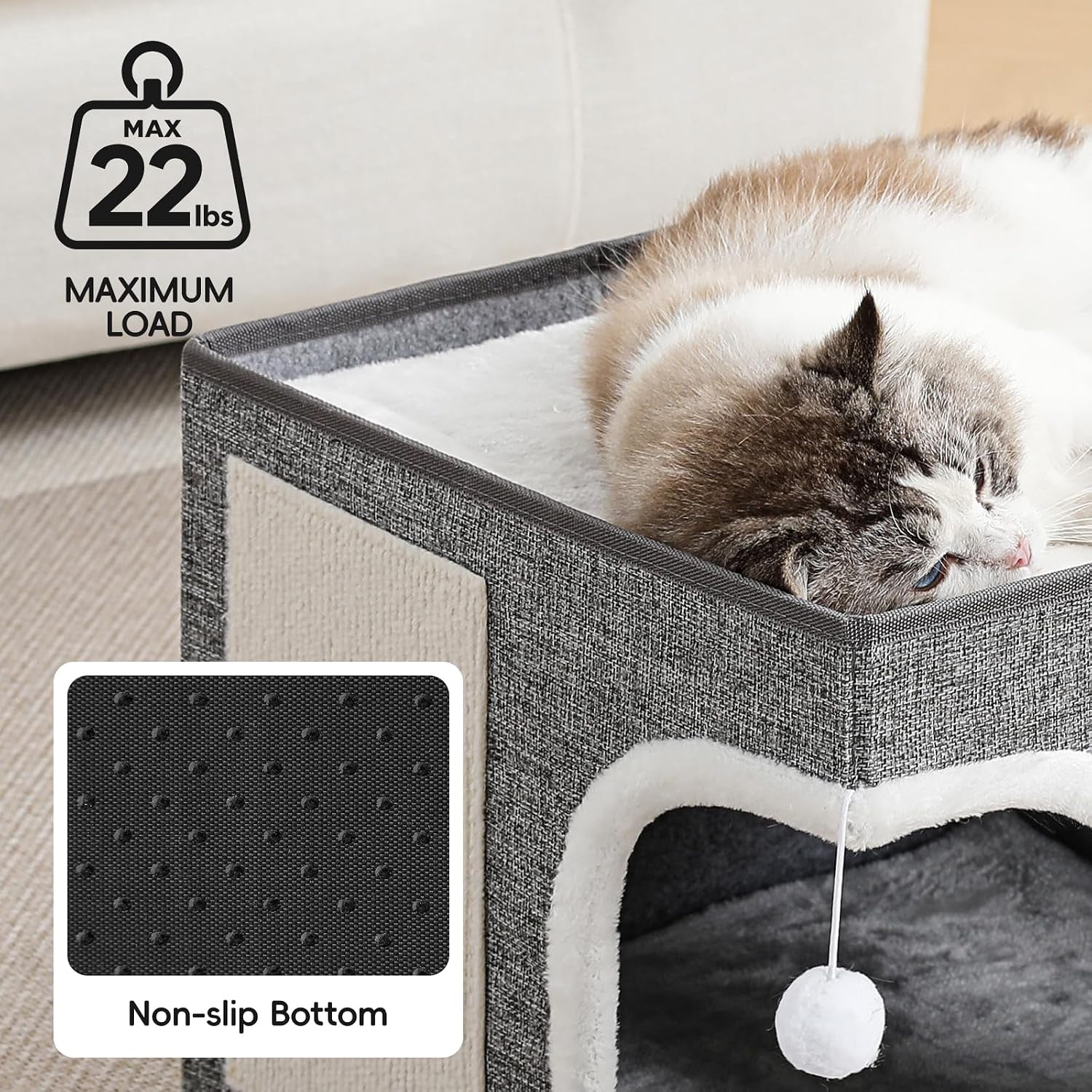 cat-beds-for-indoor-cats-large-cat-cave-house-with-scratch-pad-and-fluffy-ball-foldable-cat-condo-hideaway-modern-kitten-bed-grey