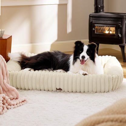 Bedsure Comfyfleece™ Cute Dog Bed for Small Medium Dogs Washable,25In Cream | Furry Puppy Beds,Square Rectangle Orthopedic Corduroy Aesthetic Pet Beds,Removable Zipper Cover,Non-Slip Bottom,Up to 15 Lbs47