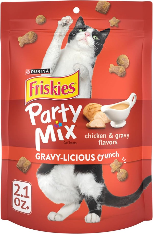 Purina Friskies Cat Treats, Party Mix Gravy-Licious Crunch Chicken and Gravy Flavors - 20 Oz. Pouch14