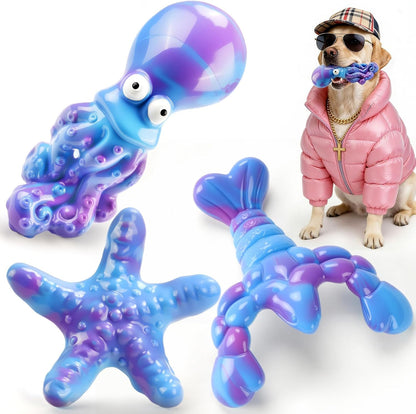 Oceanbone 3 Pack Rock-Hard Nylon Dog Chew Toys for Aggressive Chewers, Indestructible Dog Toys, Bacon Flavor Chew Bones for Large Dogs 20-90 Lbs, Heavy Duty, Long-Lasting, Keeps Dogs Busy (XL Ocean)1