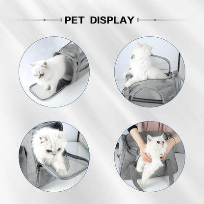 Fluffydream Pet Travel Carrier Soft Sided Portable Bag for Cats, Small Dogs, Kittens or Puppies, Collapsible, Durable, Airline Approved, Travel Friendly (Grey, 17.0" L X 10.0" W X 11.0" H) (Grey)7
