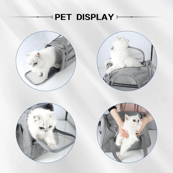 Fluffydream Pet Travel Carrier Soft Sided Portable Bag for Cats, Small Dogs, Kittens or Puppies, Collapsible, Durable, Airline Approved, Travel Friendly (Grey, 17.0" L X 10.0" W X 11.0" H) (Grey)7