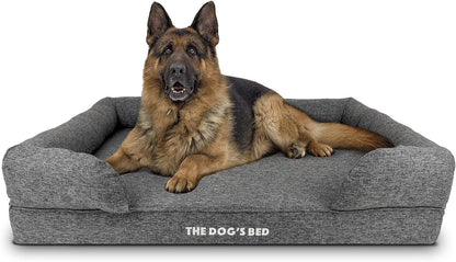 The Dog’S Bed Orthopedic Memory Foam Dog Bed with Bolsters for Large Dogs, High Density Support Mattress, Low Front Entry, Removable Washable Cover, Oxford Fabric, Blue with Dark Red Trim, Large28