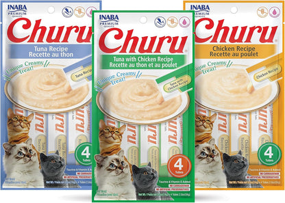 INABA Churu Lickable Purée Natural Cat Treats Tuna & Chicken 3 Flavor Assortment of 12 Tubes1