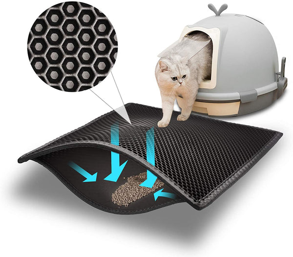 Pieviev Cat Litter Mat Double Layer Waterproof Urine Proof Trapping Mat 1 Pack (Gray, 24X15 Inch (Pack of 1)) | Honeycomb Design Catches Scattered Particles to Stop Tracking, Urineproof Base Protects Floors, Easy to Clean12