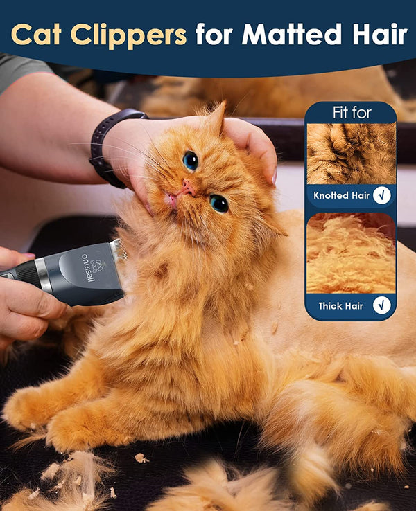 Oneisall Quiet Cat Clippers for Matted Hair & Long Hair, Cat Shaver | Cordless Cat Grooming Kit, LCD Display, 6 Guard Combs, 240-Min Runtime, 2-Speed Low Noise Trimmer for Cats & Small Dogs2