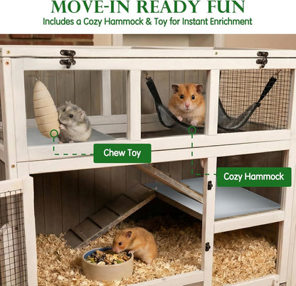 Large Guinea Pig Cages, 3-Story Indoor Guinea Pig Habitats with Stand, Hedgehog Cage Rabbit Hutch with Pull-Out Tray, Flip-Open Roof, Cozy Hammock7