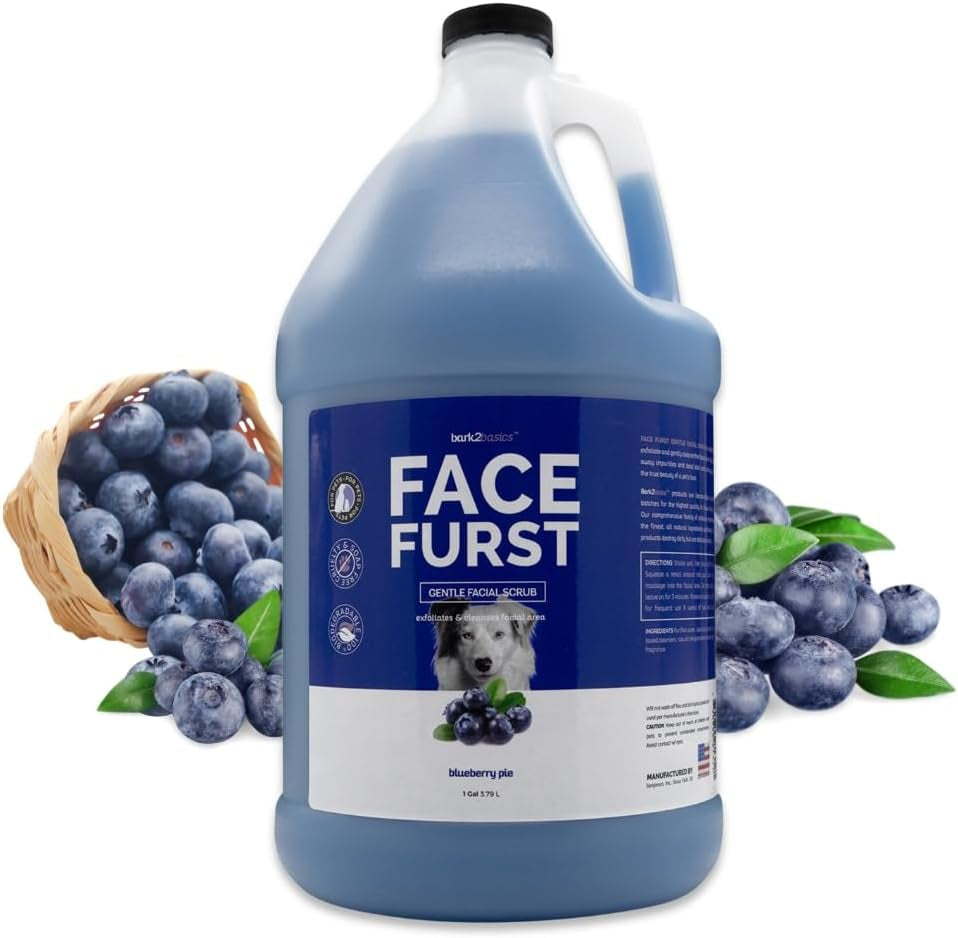 bark2basics-face-furst-blueberry-facial-scrub-dog-shampoo-1-gallon-ready-to-use-pet-grooming-face-wash-helps-remove-tear-stains-exfoliates-dead-skin-gentle-around-eyes-groomer-grade