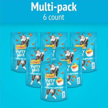 Purina Friskies Cat Treats, Party Mix Lobster & Mac 'N' Cheese Flavors - (Pack of 6) 6 Oz. Pouches3