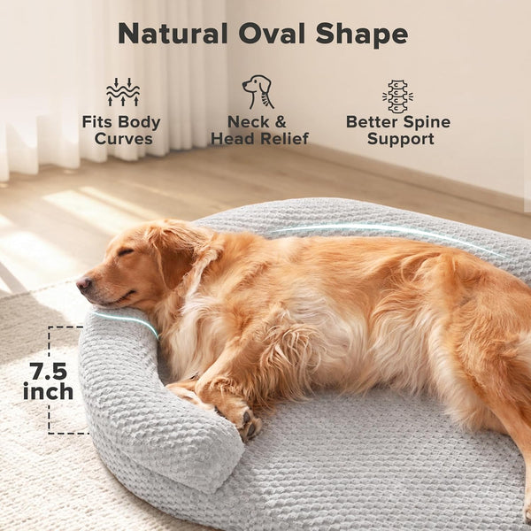 JOEJOY XL Orthopedic Dog Beds Large Sized Dog, Extra Large Washable Waterproof Oval Large Dog Bed with Removable Cover, Egg-Crate Foam Pet Bed with Bolster & Non-Skid Bottom, Light Grey, 42''X31''2