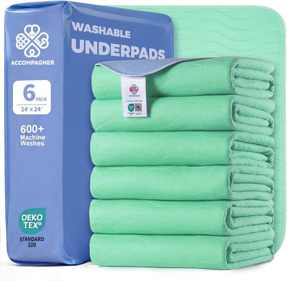 Accompagner Incontinence Bed Pads Washable Waterproof, Ultra-Absorbent Reusable Underpads for Diaper Changing, Nursing, Bedridden, Adults, Seniors, Kids and Dogs (Blue, 24"X24"(Pack of 6))15
