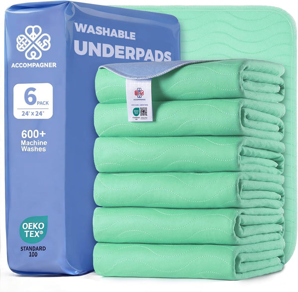 Accompagner Incontinence Bed Pads Washable Waterproof, Ultra-Absorbent Reusable Underpads for Diaper Changing, Nursing, Bedridden, Adults, Seniors, Kids and Dogs (Blue, 24"X24"(Pack of 6))15