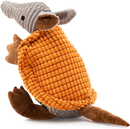 Hollypet Plush Dog Squeaky Toy Stuffed Armadillo Animal Pet Puppy Chew Toys with Clean Teeth for Small Medium Large All Breed Sizes Dogs, Gray, 8 In17