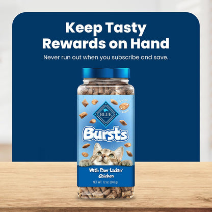Blue Buffalo Bursts Paw-Lickin' Chicken Crunchy & Creamy Cat Treats, Great for Training, Made with Real Chicken Natural Cat Treats Enhanced with Vitamins, Minerals & Other Nutrients, Tub 12 Oz.10