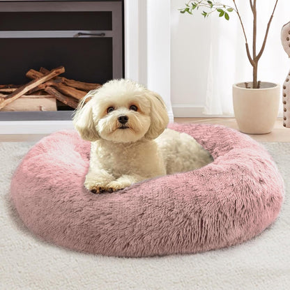 JOLLYVOGUE Small Dog Bed, Calming Dog Beds for Small Dogs & Indoor Cats - 20 Inches Donut Washable Cat Bed for Kittens & Puppies, round Fluffy Plush Faux Fur Pet Beds(Smoke Grey)53