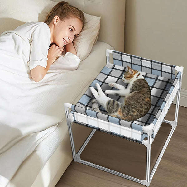 Bedside Cosleeper Dog Bed with Guardrail, 3-Fence Height Elevated Bed Dog | Extension Attached to Human Bed for Medium Dog Cat, Stainless Steel Window Perch Lounge Elevated Sleeper Hammock Furniture1
