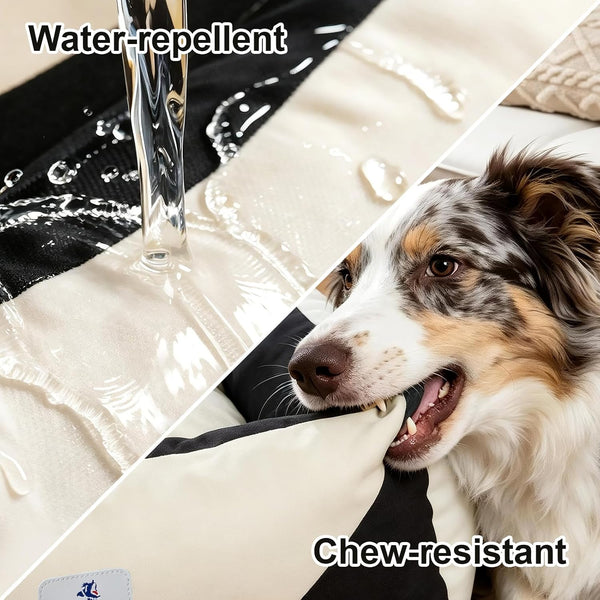 Cotton Canvas Dog Bed (290Gsm Thick), 24"X20"X8" Durable Waterproof | Cute Dog Beds for Small Dogs, Orthopedic Bed with Washable Removable Cover, Anti-Chewing Pet Bed Anti-Slip Black&White4