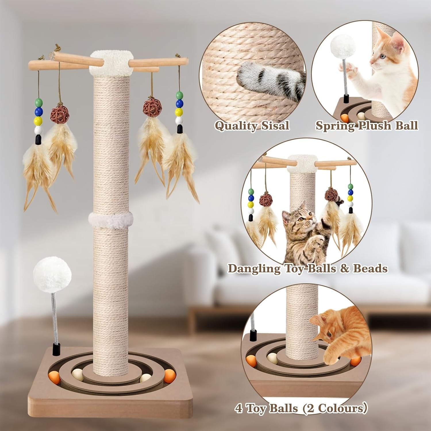 paroto-cat-scratching-post-sisal-cat-tree-tower-scratcher-for-indoor-cats-adults-with-interactive-toys-double-ball-track-2-mounting-methods-25-inches