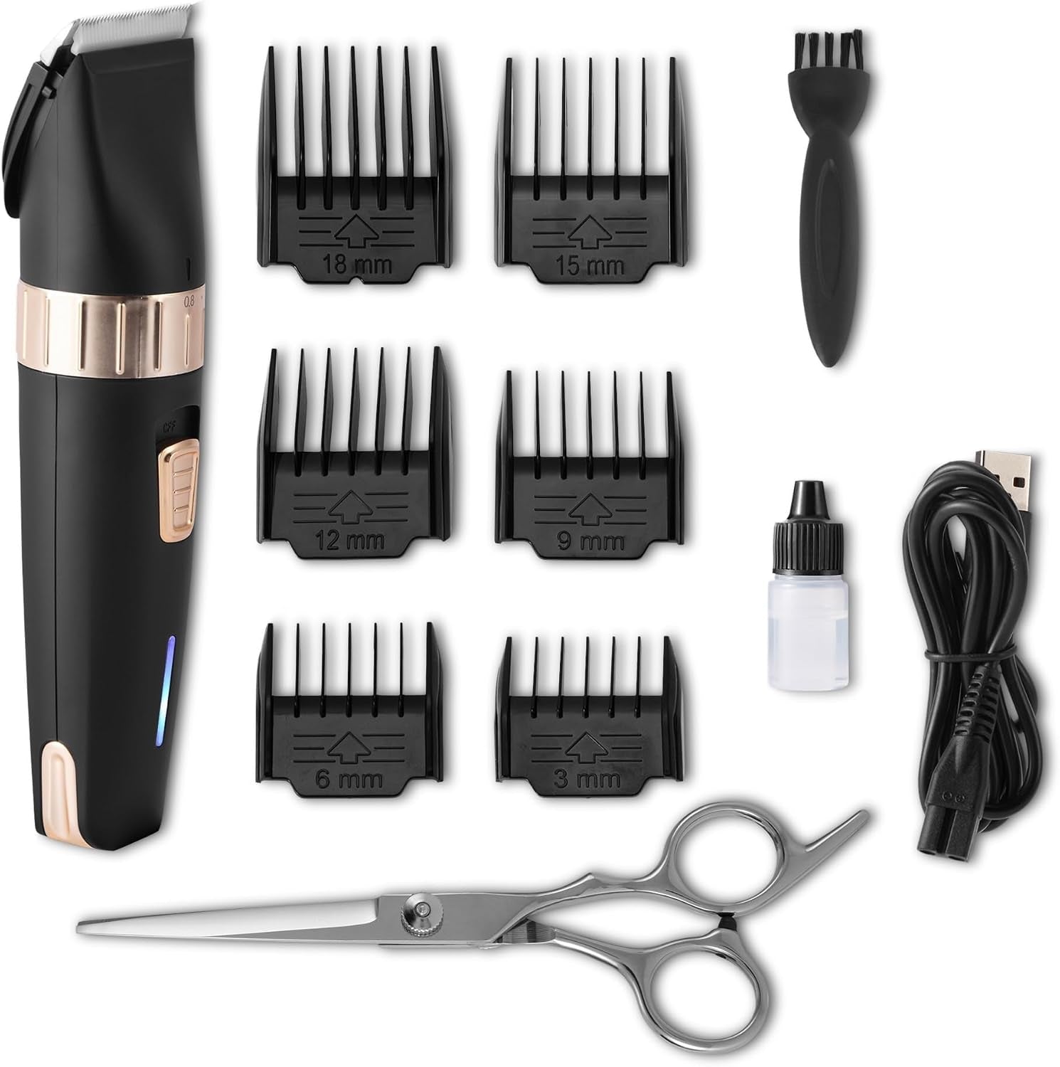 amazon-basics-dog-clippers-low-noise-rechargeable-cordless-pet-grooming-kit-with-6-comb-sizes-for-dogs-cats-black
