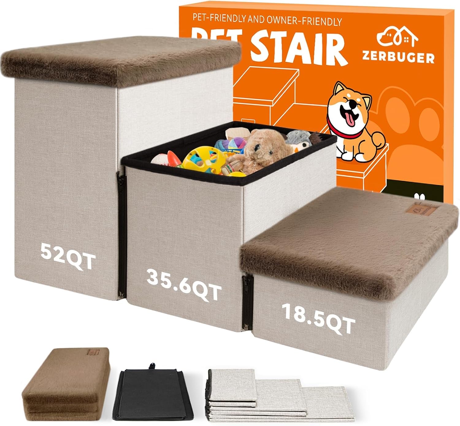 zerbuger-wider-dog-ramp-for-high-bed-with-storage-18-h-foldable-dog-stairs-for-small-medium-large-older-senior-animal-sturdy-dog-step-for-climbing-bed-or-couch-arthritis-friendly-gray-no-condo