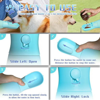 2-In-1 Dog Water Bottle Portable, Food Grade Travel Dog Bowls with Food Container, 19Oz Dog Water Bowl Dispenser, Hiking Essentials, Puppy Stuff Dogs Accessories Girl Boy (Blue)6