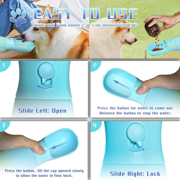 2-In-1 Dog Water Bottle Portable, Food Grade Travel Dog Bowls with Food Container, 19Oz Dog Water Bowl Dispenser, Hiking Essentials, Puppy Stuff Dogs Accessories Girl Boy (Blue)6