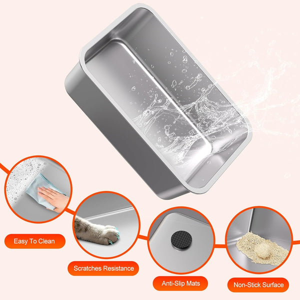 2PACK Stainless Steel Litter Box, Metal Litter Boxs with Lid High Sides, XL Extra Large Litter Box for Big Cats, Never Absorbs Odors, Leak-Proof, Stain-Free, Rust-Free, Easy to Clean, Scoop Included6