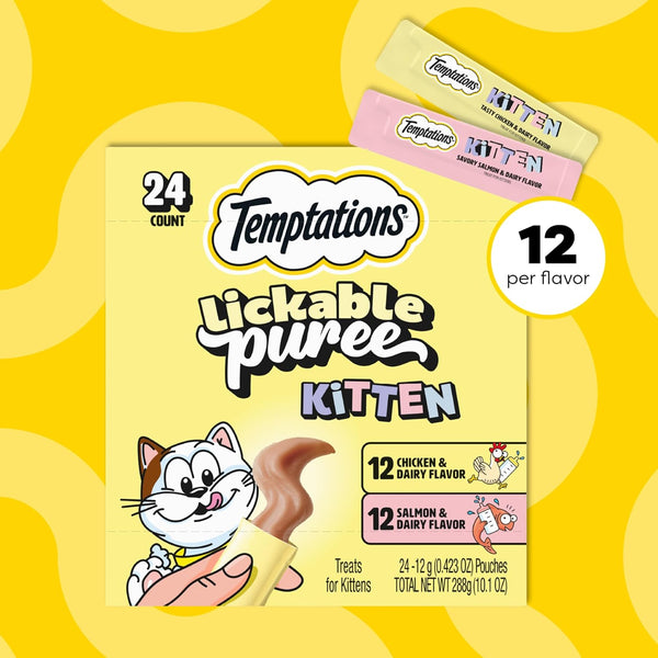 Temptations Lickable Puree Kitten Cat Treats, Chicken & Salmon, 24 Count | Chicken & Salmon, DHA Supports Brain Development, High Moisture for Hydration, under 15 Cal/Pouch, No Added Sugar or Fillers8