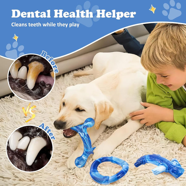 Furdog 3Pack Dog Toys for Aggressive Chewers Dog Chew Toy Tough Dog Toys to Keep Them Busy Bacon Flavor Teething Chew Toys & Dental Health for Large Medium Small Breeds (Blue)6