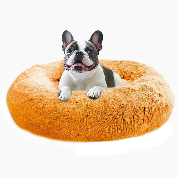 JOLLYVOGUE Small Dog Bed, Calming Dog Beds for Small Dogs & Indoor Cats - 20 Inches Donut Washable Cat Bed for Kittens & Puppies, round Fluffy Plush Faux Fur Pet Beds(Smoke Grey)13