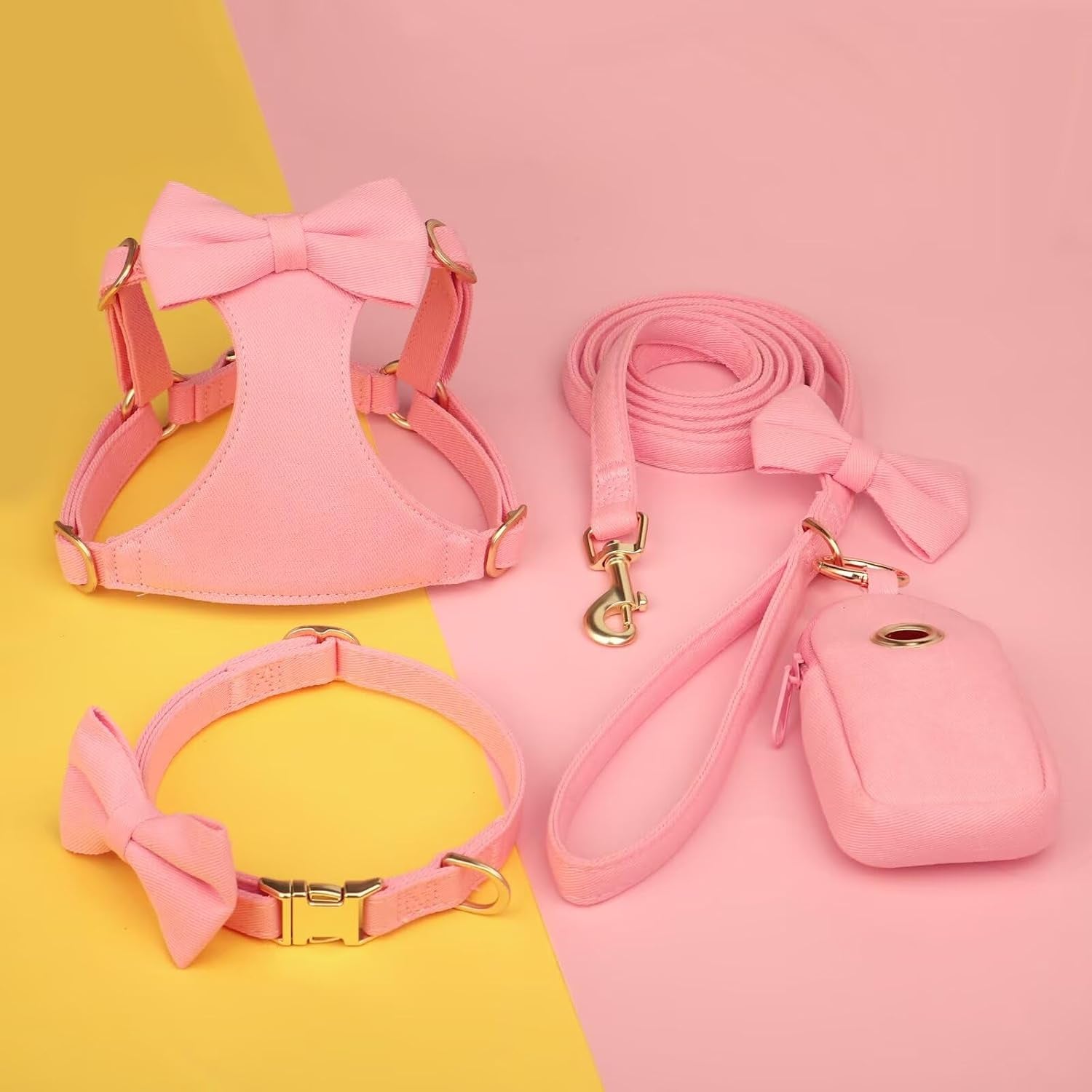 beirui-cute-small-dog-harness-collar-and-leash-set-pink-xxs-chest-12-14-for-small-dogs-puppy-three-detachable-bows-adjustable-step-in-vest-yorkshire-chihuahua-for-daily-walking-holiday-outfits