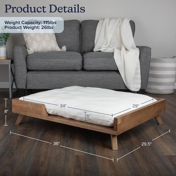 Elevated Dog Bed - 36” X 29.5” Indoor Pet Bed with Frame and Soft Cushion - Mid-Century Modern Wood Dog Bed for Medium to Large Pets by PETMAKER (Natural)5