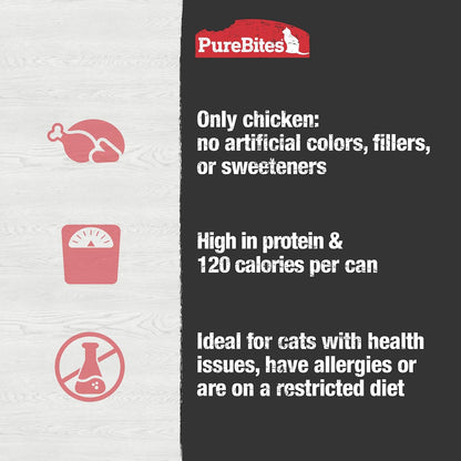 Purebites 100% Pure Chicken Pate Cat Treat | 2.5Oz Can | Only 1 Ingredient | Case of 125