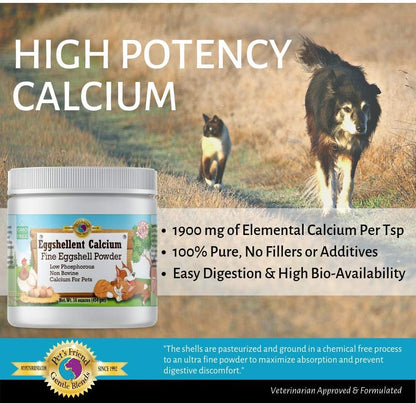 Calcium for Dogs and Cats - Fine Eggshell Powder - Strong Hip & Joint Supplement for Dogs and Cats- Dietary Supplement - No Additives - Pet'S Friend Eggshellent Calcium 16Oz5